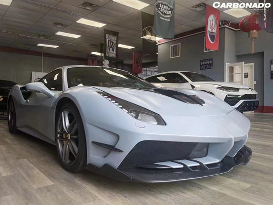 フェラーリ 488 カーボンファイバーボディキット 488 アップグレードされたミシャスタイル フロントとリア バンパースポイラー フード カーボンファイバーボディキット