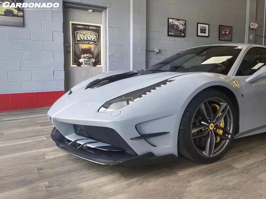 フェラーリ 488 カーボンファイバーボディキット 488 アップグレードされたミシャスタイル フロントとリア バンパースポイラー フード カーボンファイバーボディキット
