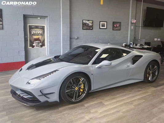 フェラーリ 488 カーボンファイバーボディキット 488 アップグレードされたミシャスタイル フロントとリア バンパースポイラー フード カーボンファイバーボディキット