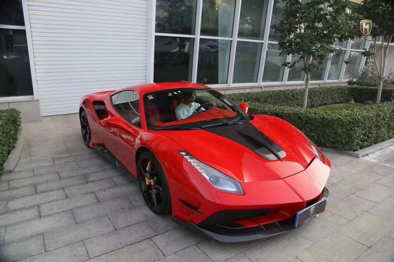 フェラーリ 488 カーボンファイバーボディキット 488 アップグレードされたミシャスタイル フロントとリア バンパースポイラー フード カーボンファイバーボディキット