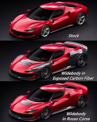 レッドフェラーリ296 カーボディキット ZEスタイル ディフューザー カーボンファイバー フロントリップスポイラー