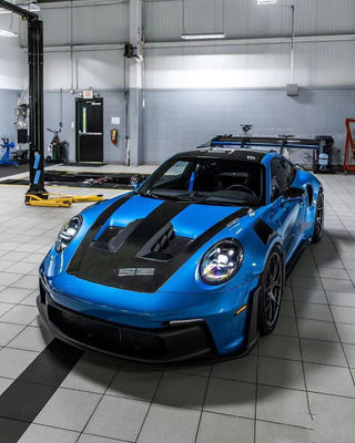 ブルーポルシェ ボディキット 992 GT3RS スタイル ドライ カーボンファイバー フード