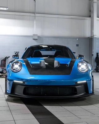 ブルーポルシェ ボディキット 992 GT3RS スタイル ドライ カーボンファイバー フード